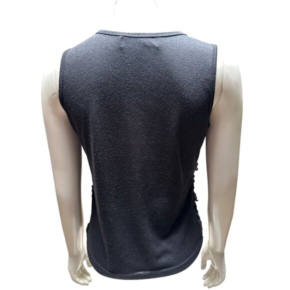 Monteau Size Med Black Scallop Textured Scoop Neck Tank Top Minimalist City Chic - Picture 4 of 8